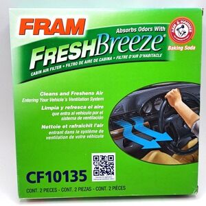 FRAM CF10135 Fresh Breeze Cabin Air Filter Odor Absorbing Baking Soda 2 Pack